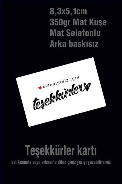 Örün Matbaa Teşekkürlerrr Kartı 350gr Mat Kuşe/ - 100 Adet 8,3x5,1 Cm