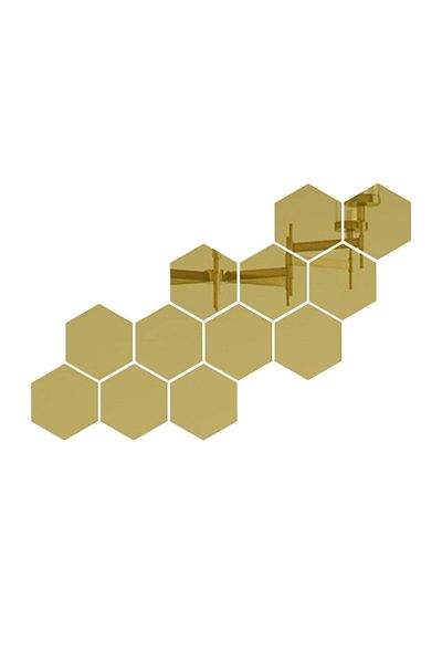 Mirror Set of 12 Decorative Acrylic Crystal Mirrors, hexagon shape, Gold, 160x138MM