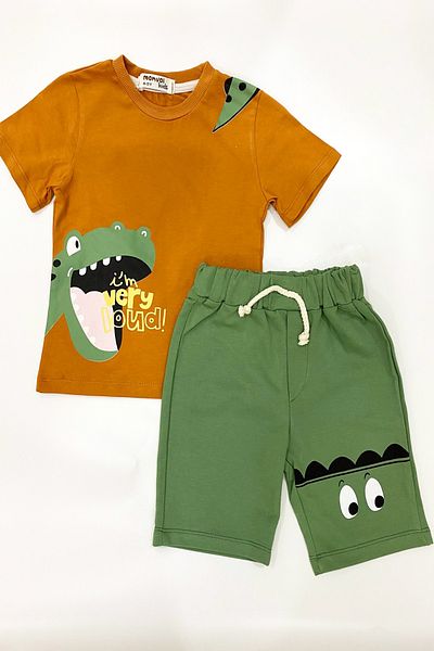 TUOBEBE Boy's Bottom Top Short Sleeve Shorts Dinosaur Printed Set