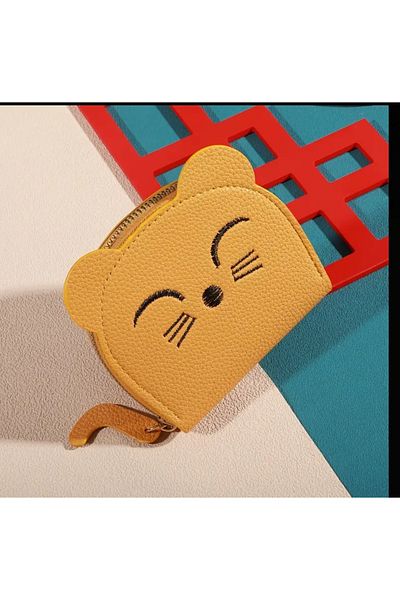 ORGANICYOU Ganzu Cute Cartoon Cat Mini Wallet - with Multiple Card Slots, Zipper Closure