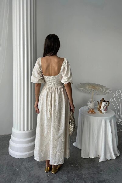 HELİS BUTİK Beige Lace Detailed Brode Dress