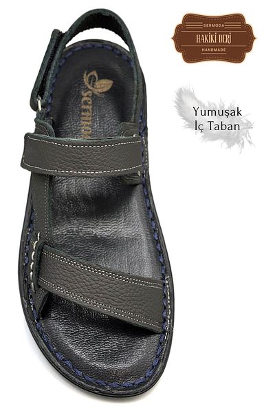 sermoda Γνήσιο δέρμα Velcro Ανδρικά Σανδάλια Σύριγγα Καπνιστό