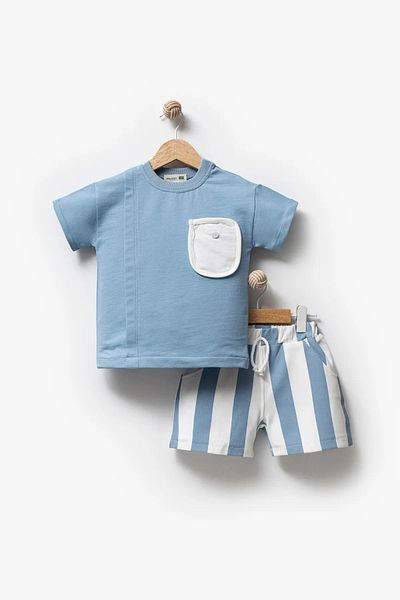 TUOBEBE Boy's Bottom Top Short Sleeve Shorts Blue Striped Set