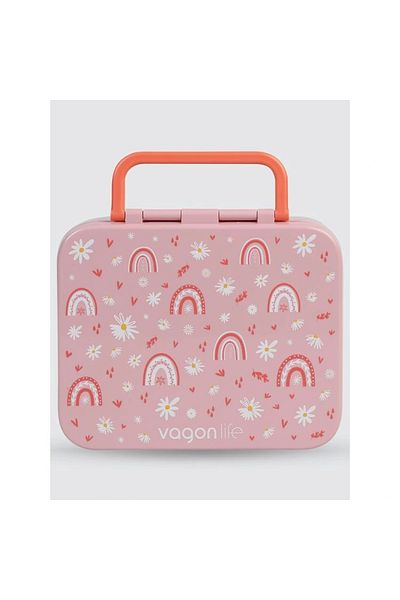 Uzspace Vgn-092 3 Compartment Food Container with Handle - Lunch Box 1000 ml Pink