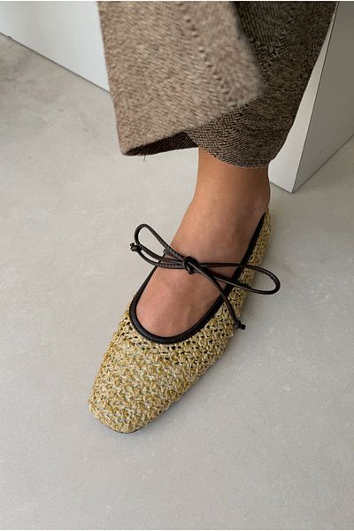 Mupa Shoes Дамска сламена балерина ГОРЧИВО КАФЕ