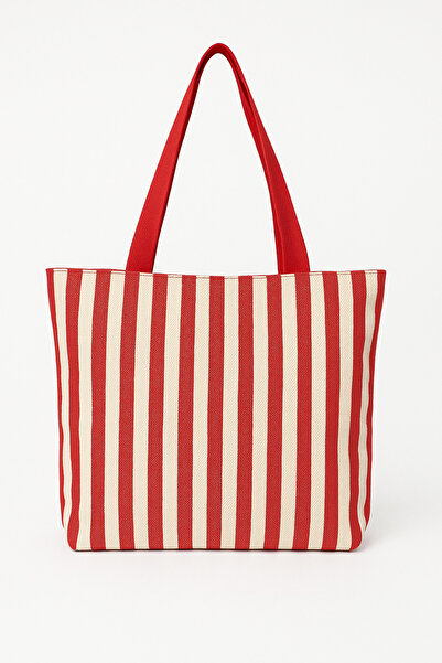 MUCCE Women's Red Striped Beach Bag Large Size Zippered 52×40cm