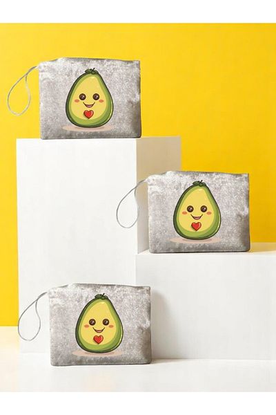 lili hediyelik Avocado Printed 3-Piece Handbag Coin Bag