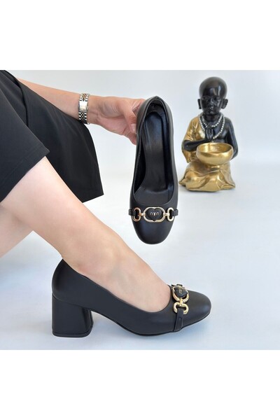 Erbilden Lucky Black Leather Heeled Shoes