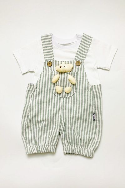 TUOBEBE Striped Baby Unisex Green Striped Salopet