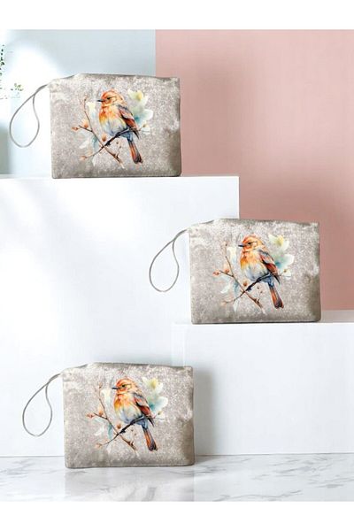 lili hediyelik Bird Printed 3-Piece Handbag Coin Bag