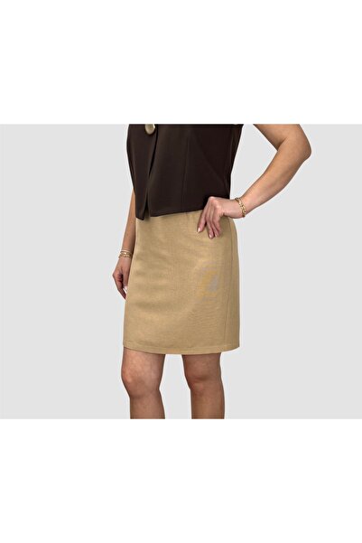 ABAS Milky Brown Linen Mini Size Lined Straight Skirt