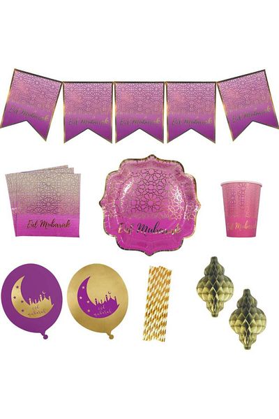 Peacock Supplies 10 Guest Purple & Gold Eid Disposable Party Set