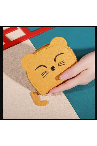 ORGANICYOU Ganzu Cute Cartoon Cat Mini Wallet - with Multiple Card Slots, Zipper Closure