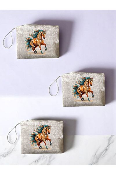lili hediyelik Horse Printed 3-Piece Handbag Coin Bag