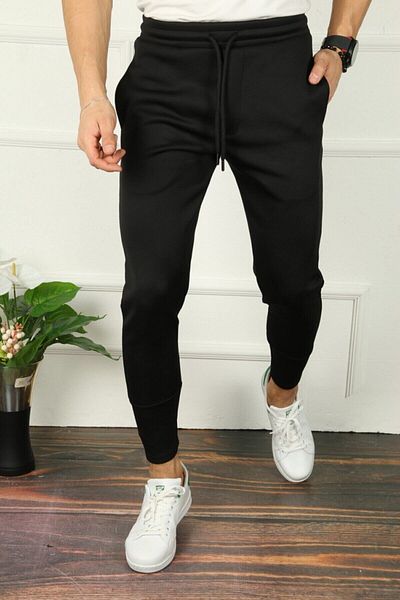 çerme Мъжки спортни панталони Slimfit Jogger от черен плат за гмуркане Ç41