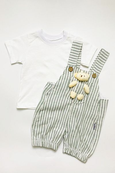 TUOBEBE Striped Baby Unisex Green Striped Salopet