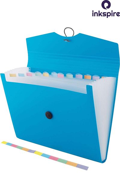 inkspire Bellows File Blue Color 13 Compartments 1 Piece Accordion File Pocket Plastic Document Document File