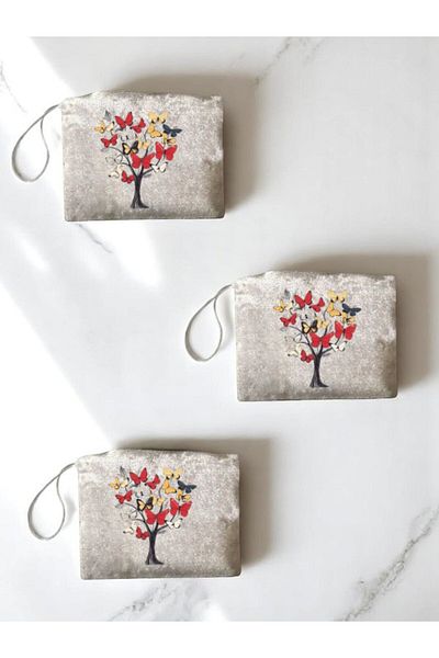 lili hediyelik Butterfly Printed 3-Piece Handbag Coin Bag
