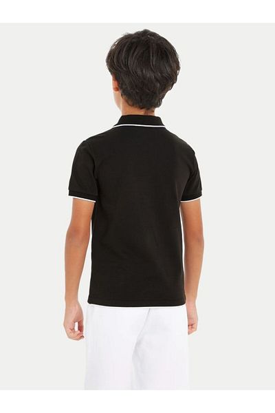 Calvin Klein Children's Logo Detailed Black Polo Neck T-Shirt
