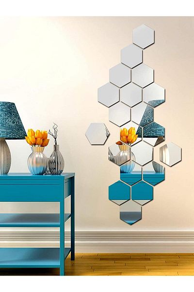 Mirror Set de 12 autocolante acrilice de lux cu cristale, model decorativ tip oglindă, autoadezive