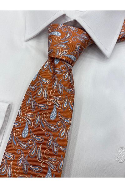 Pierre Cardin Pi̇erre Cardi̇n Woven Fabric Patterned Orange Blue Tie