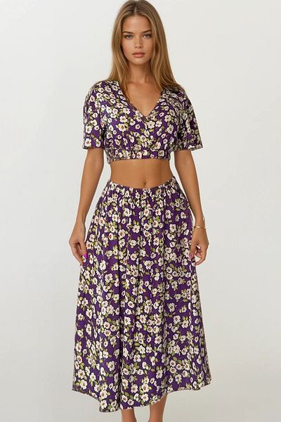 VAGGON Floral Patterned Crop Blouse and Skirt Set