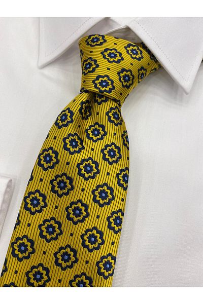 Pierre Cardin Pi̇erre Cardi̇n Woven Fabric Patterned Yellow Navy Blue Tie