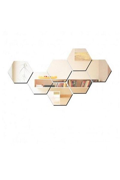 Mirror Decorative Acrylic Sticker Set, Hexagon, 160 mm x 160 mm x 5 pieces