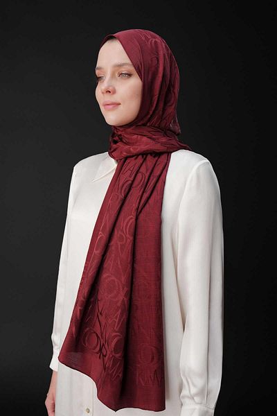 Imannoor Șal jacquard lucios Signature Monogram Burgundy 70x200