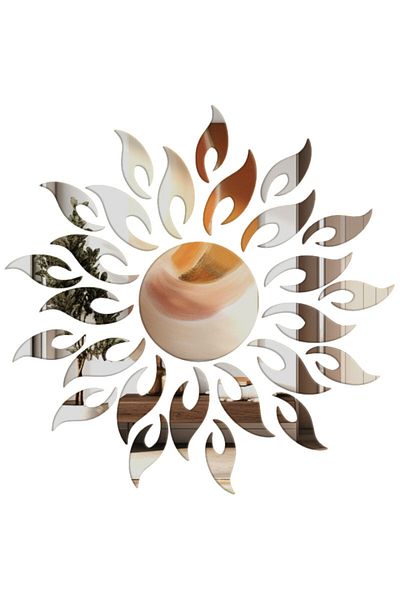 Mirror Oglinzi, model soare, argintii, acrilice, autoadezive pentru decor și design interior, 27 bucăți