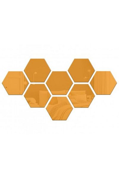 Mirror Set of decorative acrylic mirrors, hexagon, self-adhesive, 8 pieces, gold