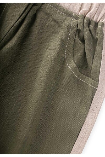 Cigit Two Color Linen Trousers 2-7 Years Khaki Green