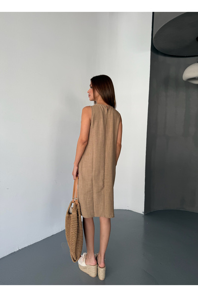 Diviny Women's Thick Strap Midi Length Summer Linen Dress