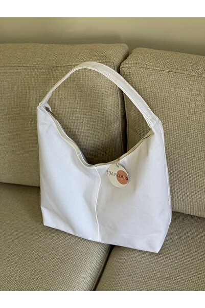 BAGLOVİS Sade Cash Flower White Women's Shoulder Bag En35 Boy25