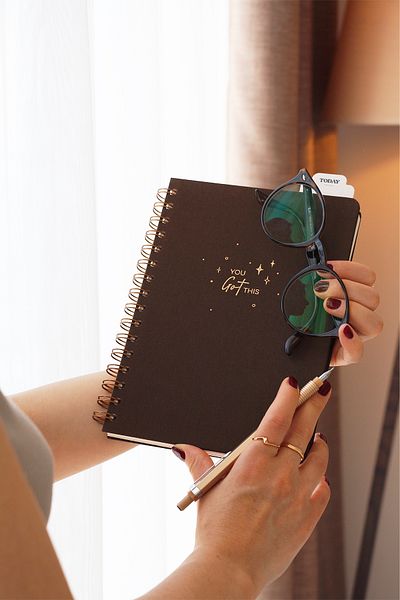 PAPERORA Brown Linen Striped A5 Spiral Hard Cover Undated Notebook