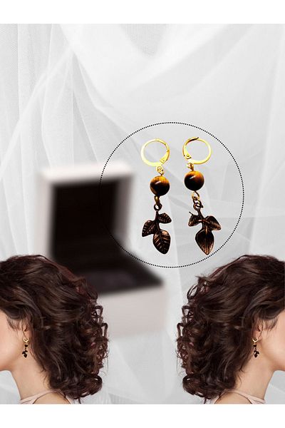ayrestyle أقراط متدلية من الحجر الطبيعي للنساء، حجر عين النمر، أقراط بوهو متدلية بثلاثة أوراق
