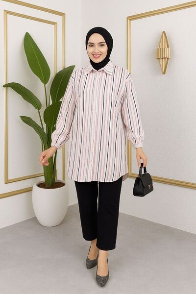 sd butique Çizgili Pamuk Gömlek – Renkli, Rahat Kalıp, Mevsimlik Şıklık-Yumuş...