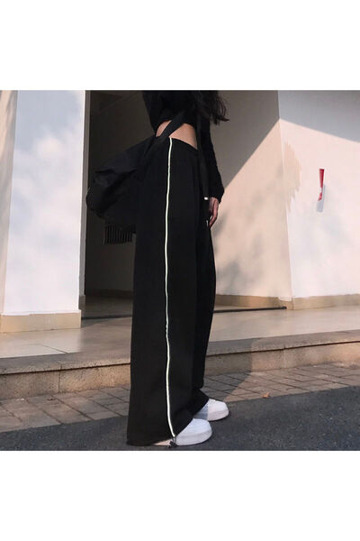 EDVESS Harajuku Styl Unisex Μαύρο Πλεκτό Παντελόνι Φούτερ