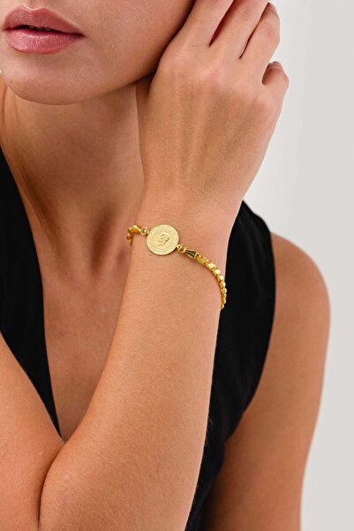 FERMAS KUYUMCULUK 14 Ayar Orijinal Çeyrek Altınlı Pullu Altın Zincir Bileklik