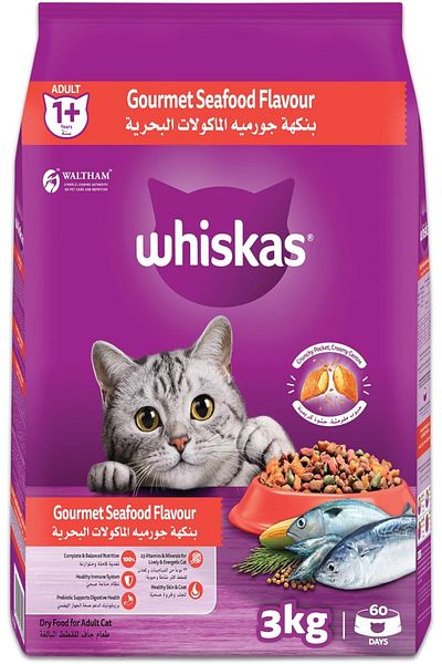 Whiskas Gourmet Seafood Dry Cat Food, Bag of 3Kg