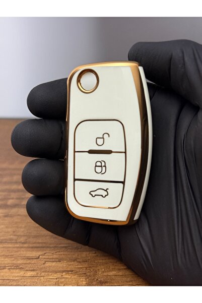 Mavi Keys Husă de protecție pentru chei din silicon cu 3 butoane pentru Ford Focus, Mondeo, Fiesta, Kuga – Nano – Culoare albă