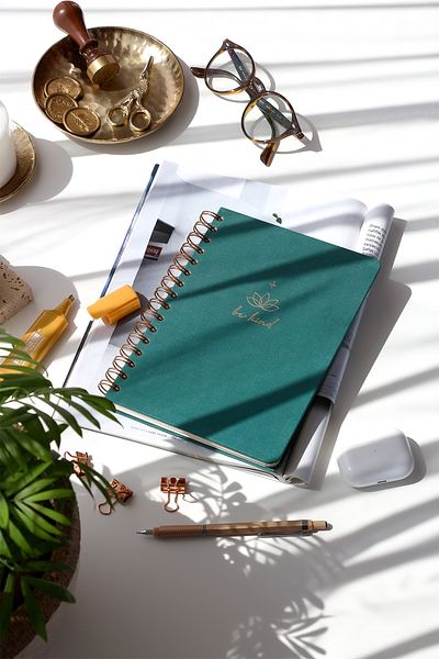 PAPERORA A5 Spiral Hard Cover Linen Dotted Undated Notepad Dark Green