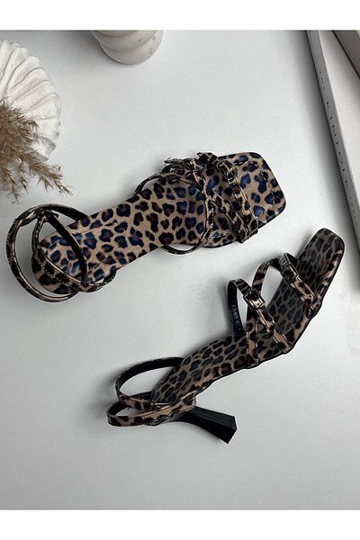 SKY UP Women's Shoes, Leopard Heels, Adjustable Belt Buckle for Scalloped Feet