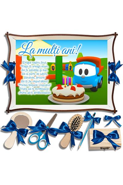 OEM Leo the Super Truck, Mot Tray Set for Boys, 24x32cm, White Color, Blue Bows