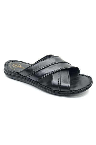 KOCAMANLAR Soldier 1922-25 100% Genuine Leather Men's Full Orthopedic Slippers Black
