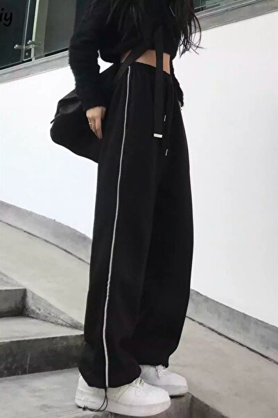 EDVESS Harajuku Styl Unisex Μαύρο Πλεκτό Παντελόνι Φούτερ