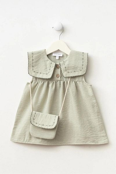 Magu Girl's Cotton Embroidered Bag Dress