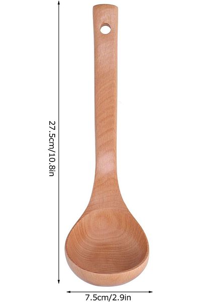 TARIK HOME 27.5 Cm. Natural Wooden Deep Ladle – Organic Wooden Soup Ladle, Long Handle, Heat Resistant