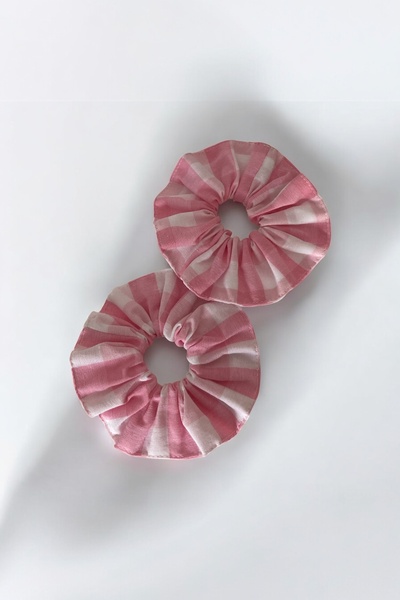 eles Pink Set of 2 Elastic Buckle, Pink Gingham Pattern Scrunchie, Pink Hair ...