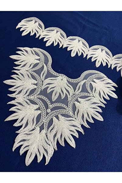 Butik Fransız kortlu dantel aplik uç takım yaprak desen piyasa model 1 adet u...